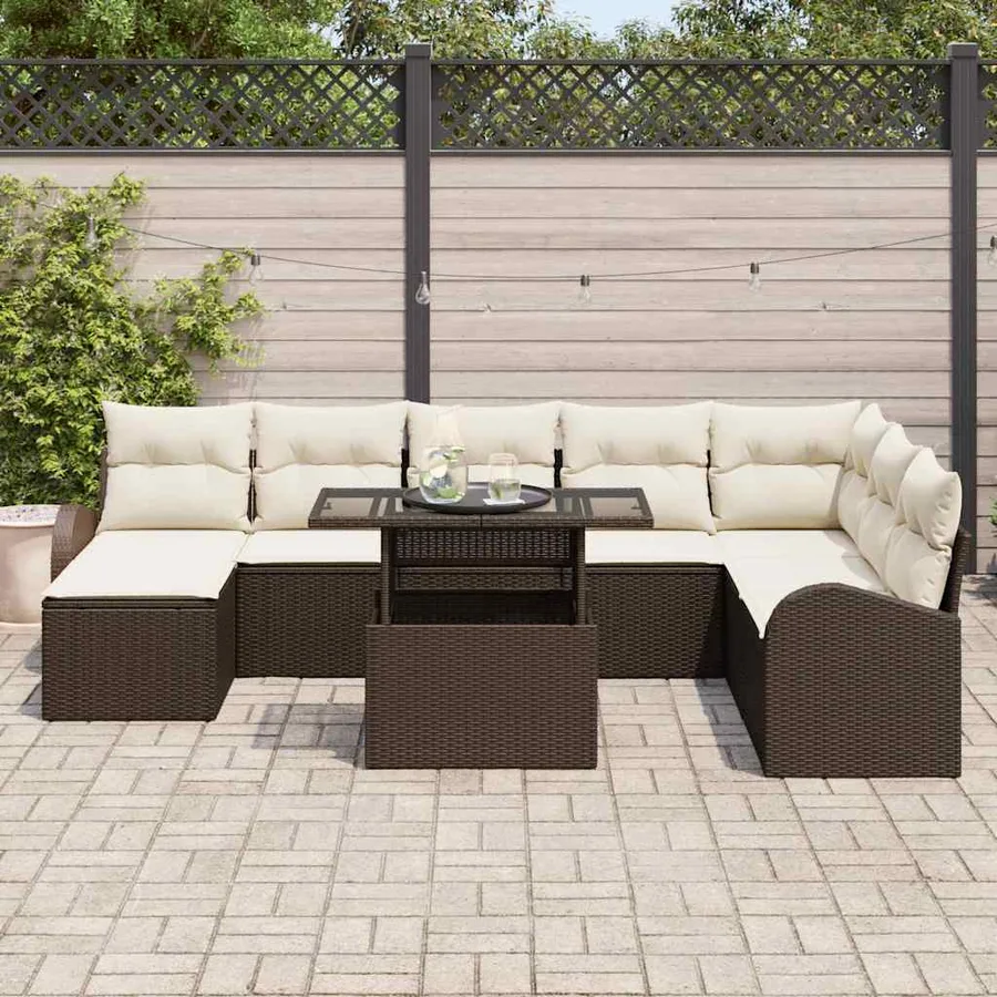 Ensemble de canapé de jardin 9 pcs Marron Poly rotin - 3