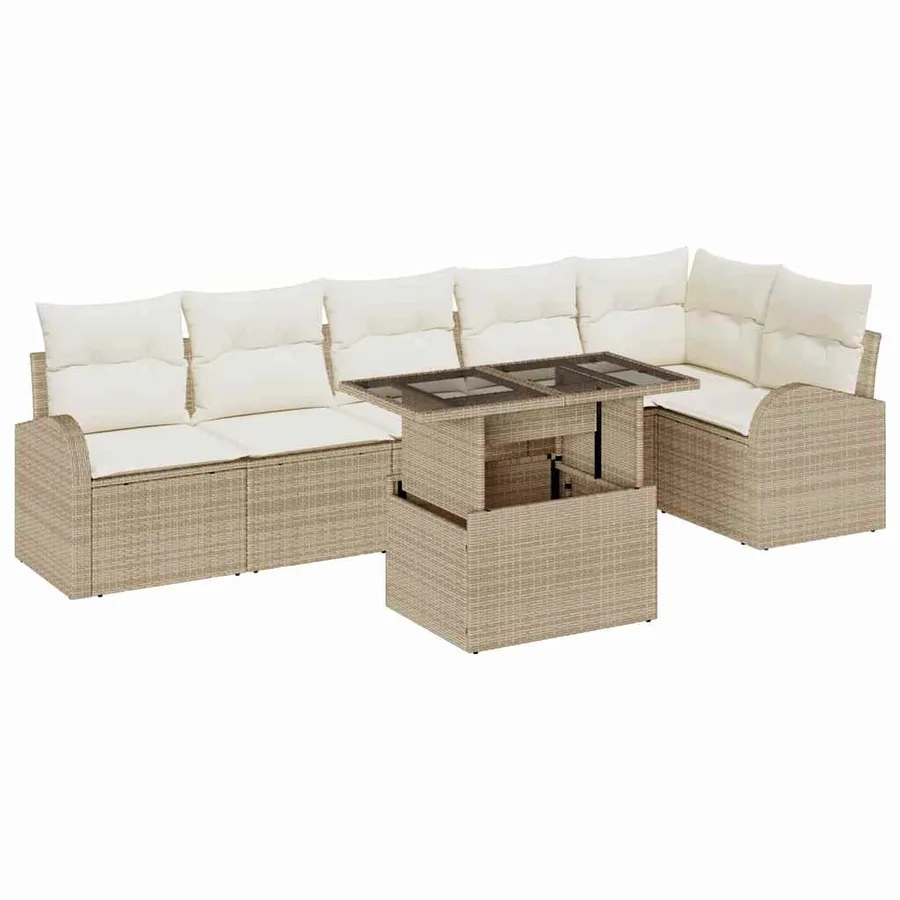 Ensemble de canapé de jardin 7 pcs Beige Poly rotin - 2