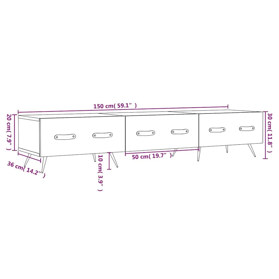 Meuble TV blanc 150x36x30 cm bois d'ingénierie - 12