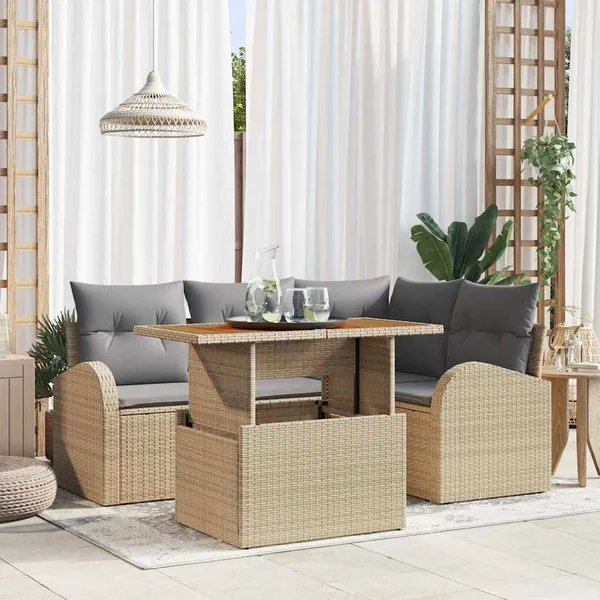 Ensemble de canapé de jardin 5 pcs Beige Poly rotin