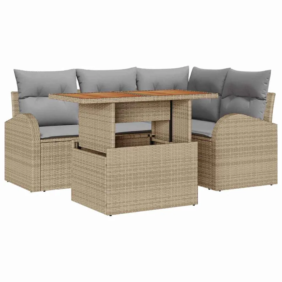 Ensemble de canapé de jardin 5 pcs Beige Poly rotin - 2