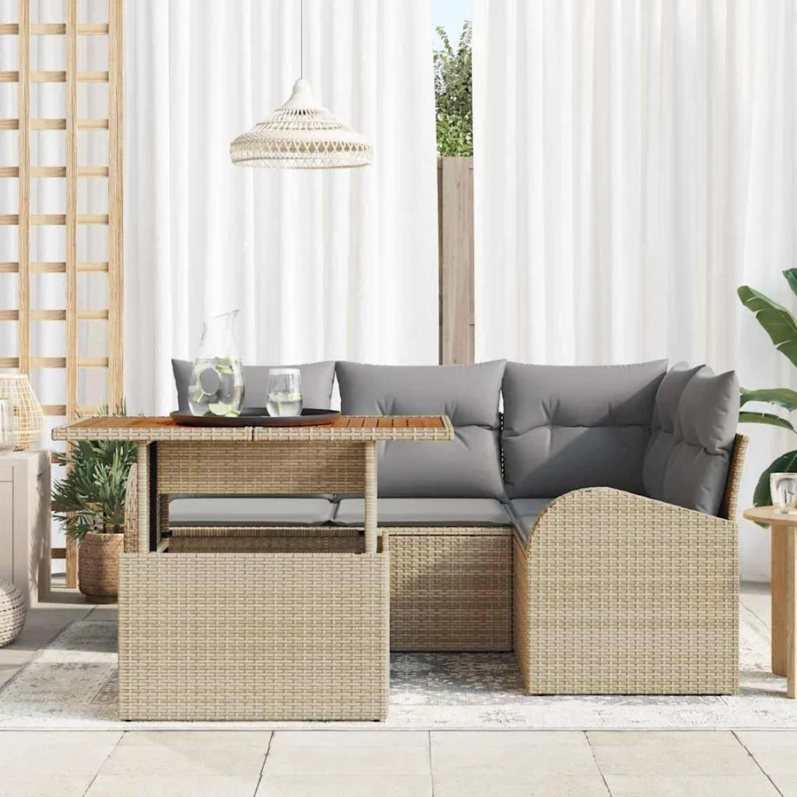Ensemble de canapé de jardin 5 pcs Beige Poly rotin - 3