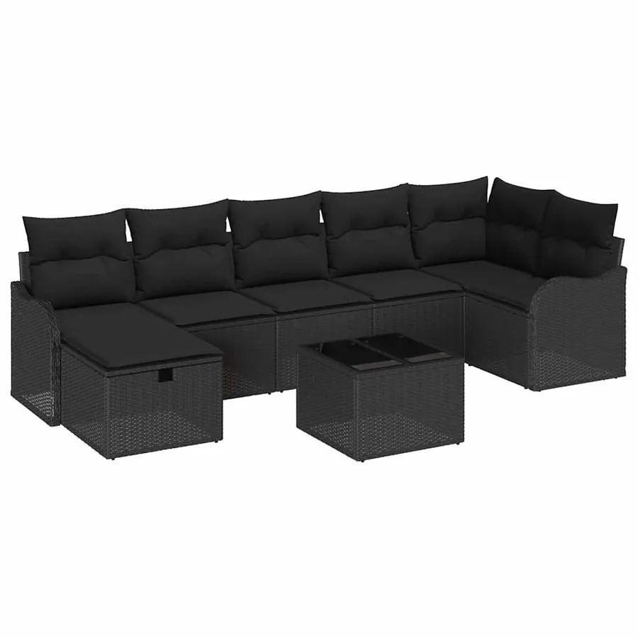 Ensemble de canapé de jardin avec coussin 8 pcs Noir Poly rotin - 2