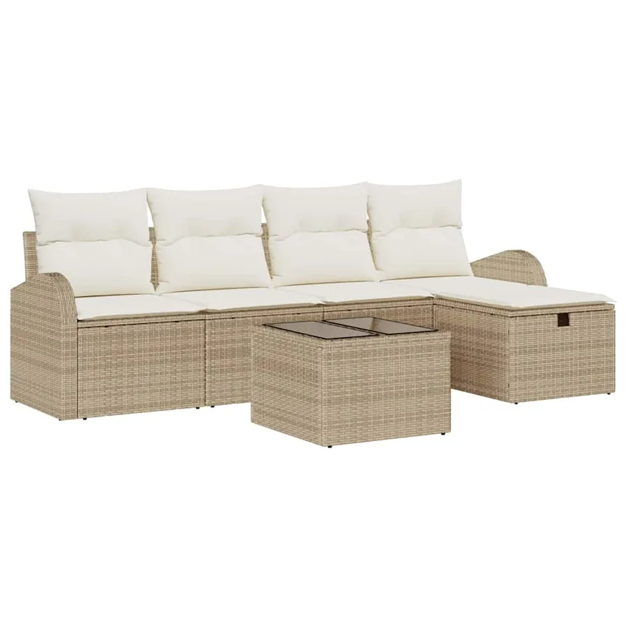 Ensemble de canapé de jardin 6 pcs Beige Poly rotin - 2