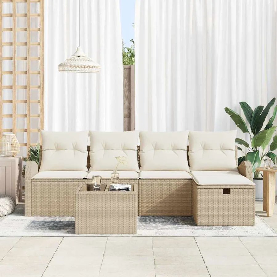 Ensemble de canapé de jardin 6 pcs Beige Poly rotin - 3