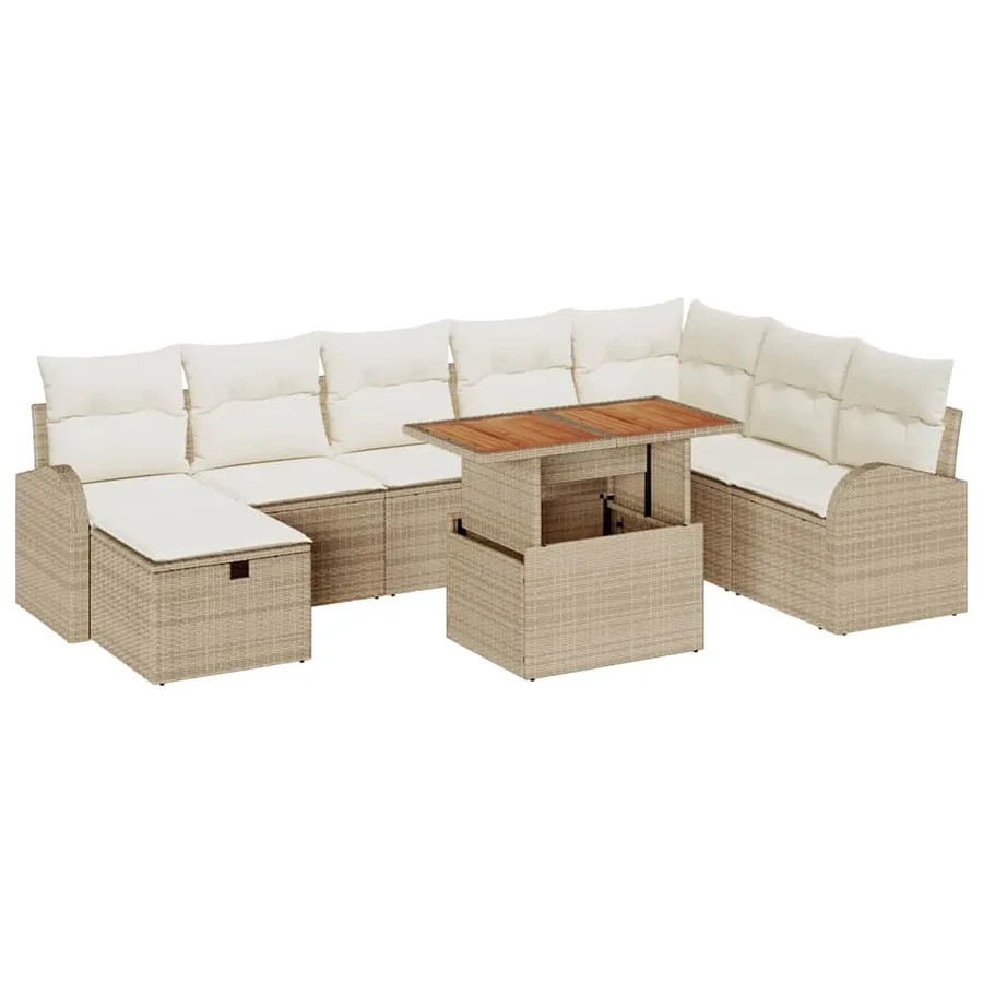 Ensemble de canapé de jardin 9 pcs Beige polyrotin - 2