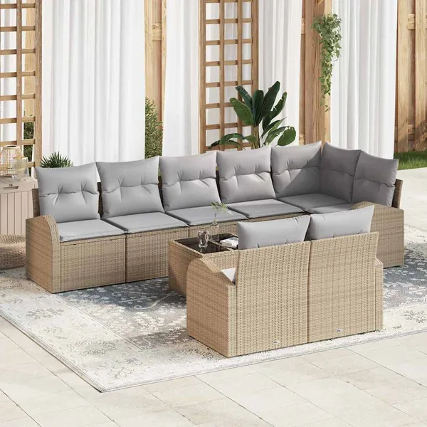Ensemble de canapé de jardin 9 pcs Beige et gris clair