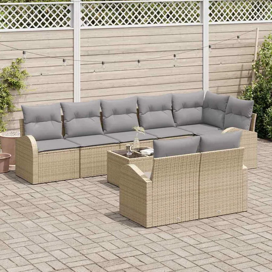 Ensemble de canapé de jardin 9 pcs Beige et gris clair - 3