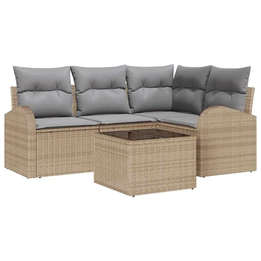 Ensemble de canapé de jardin 5 pcs Beige et gris clair - 2