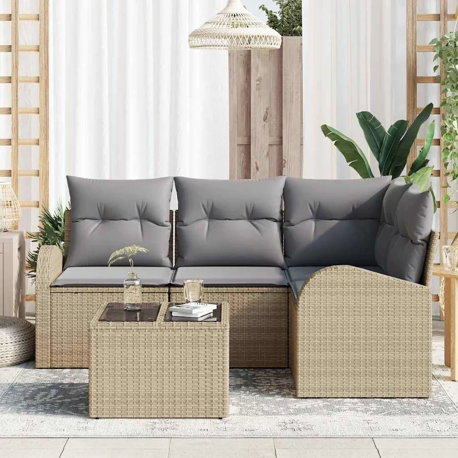 Ensemble de canapé de jardin 5 pcs Beige et gris clair - 3