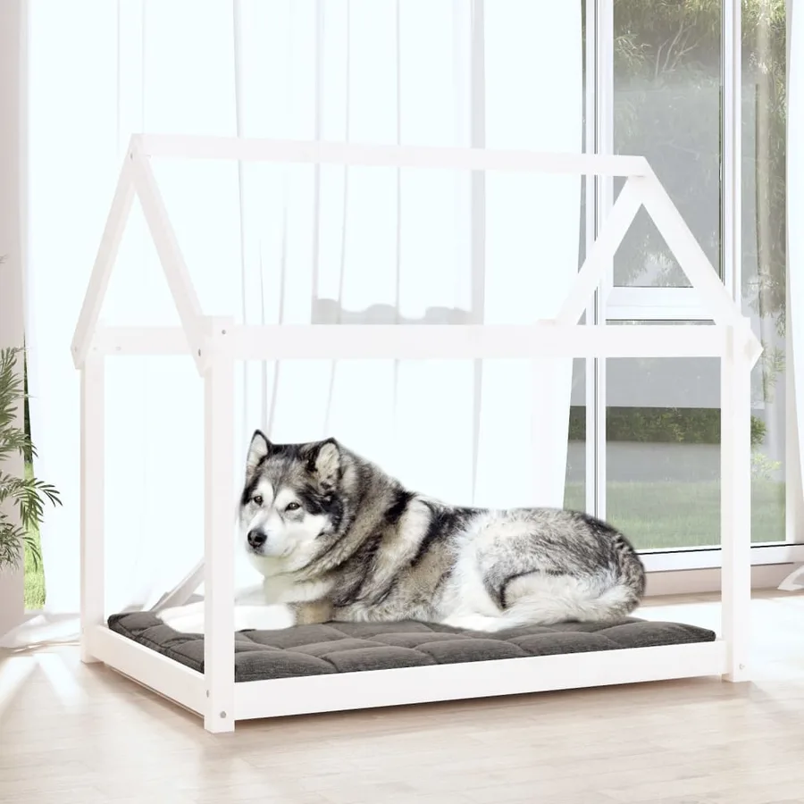 Lit pour chien Blanc 111x80x100 cm Bois de pin solide - 3