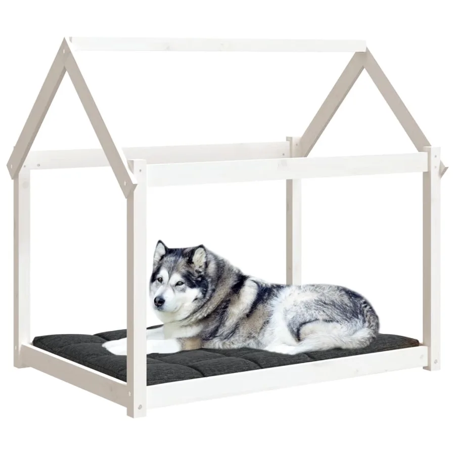 Lit pour chien Blanc 111x80x100 cm Bois de pin solide - 4