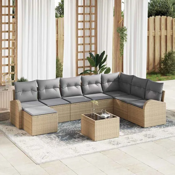 Ensemble de Canapés 9 pcs Beige et gris clair polyrotin