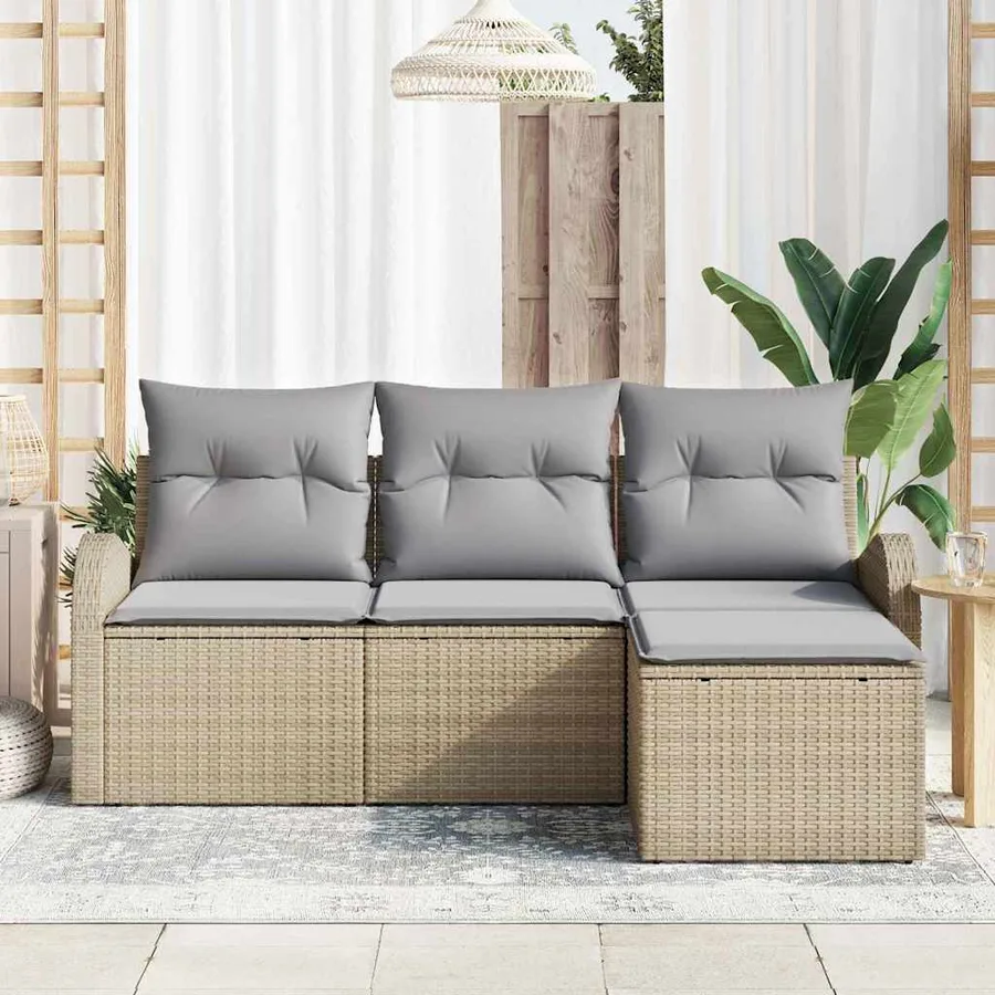 Ensemble de Canapés 4 pcs Beige et Gris clair polyrotin - 3