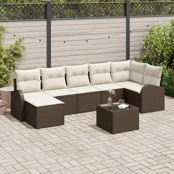 Ensemble de Canapés avec coussin 8 pcs Marron polyrotin