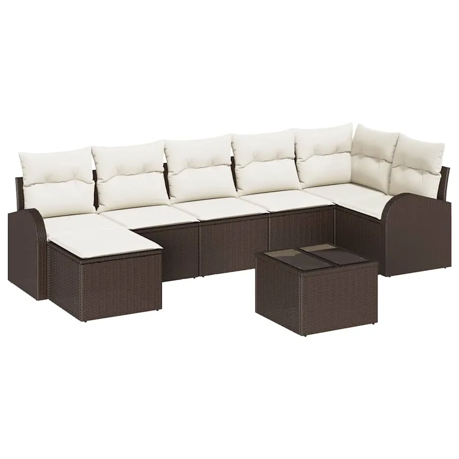 Ensemble de Canapés avec coussin 8 pcs Marron polyrotin - 2