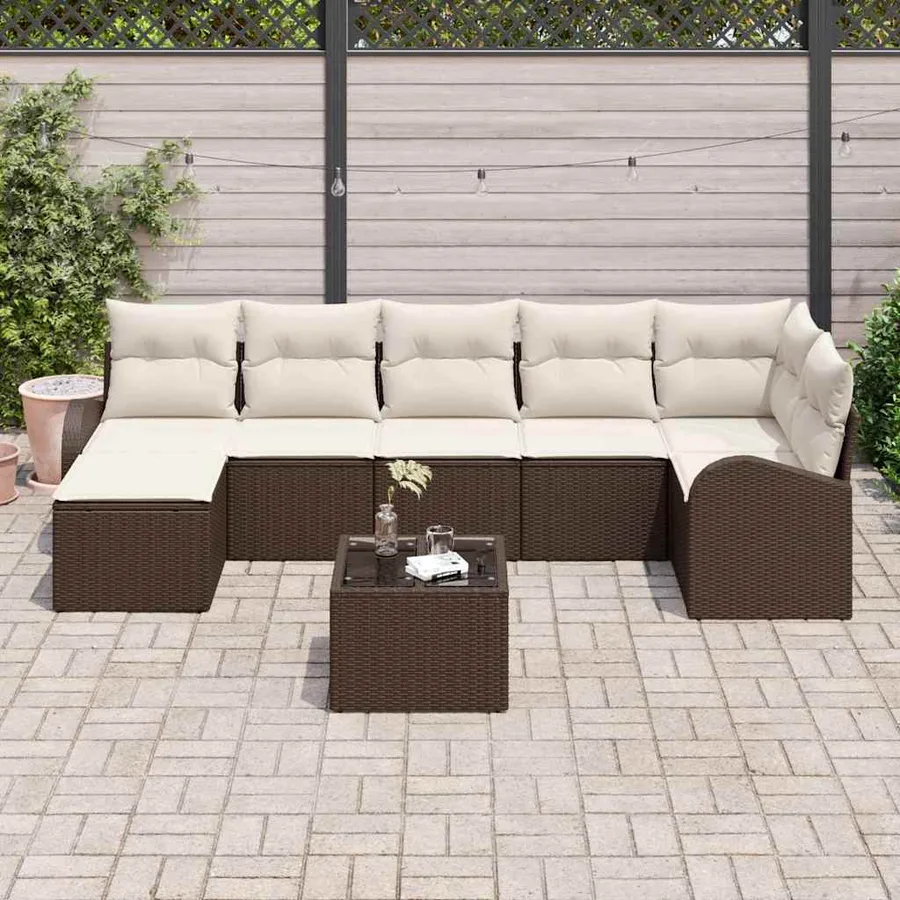 Ensemble de Canapés avec coussin 8 pcs Marron polyrotin - 3