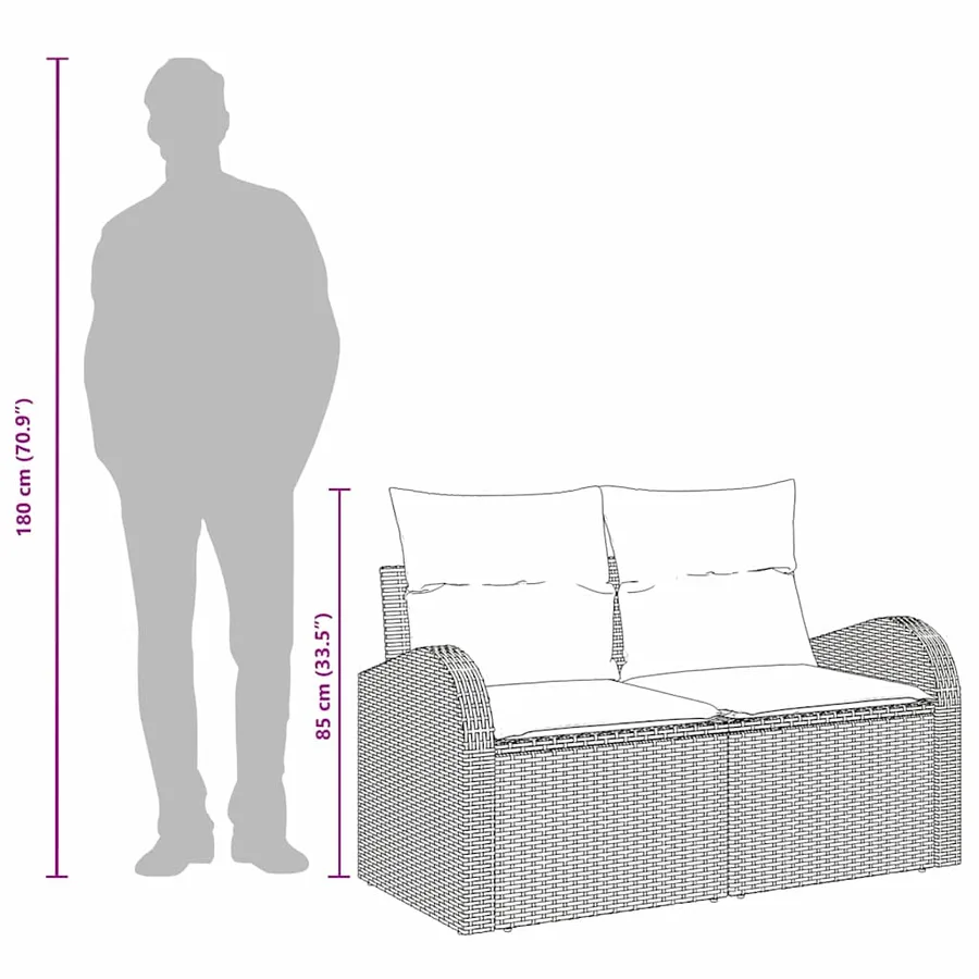 Canapé de jardin avec coussin Noir 124 x 62 x 69cm polyrotin - 8