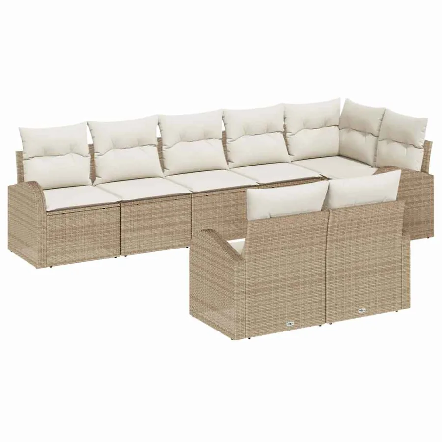 Ensemble de canapé de jardin 8 pcs Beige et blanc polyrotin