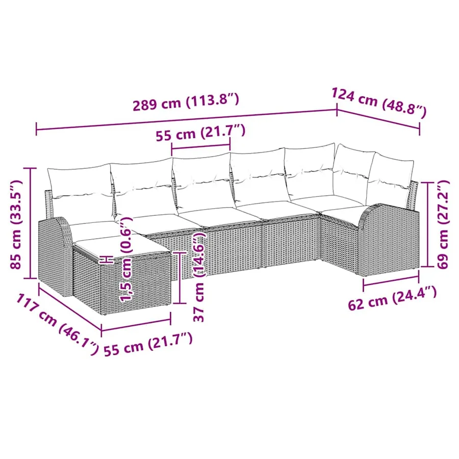 Ensemble de Canapés avec coussin 7 pcs Marron polyrotin - 18