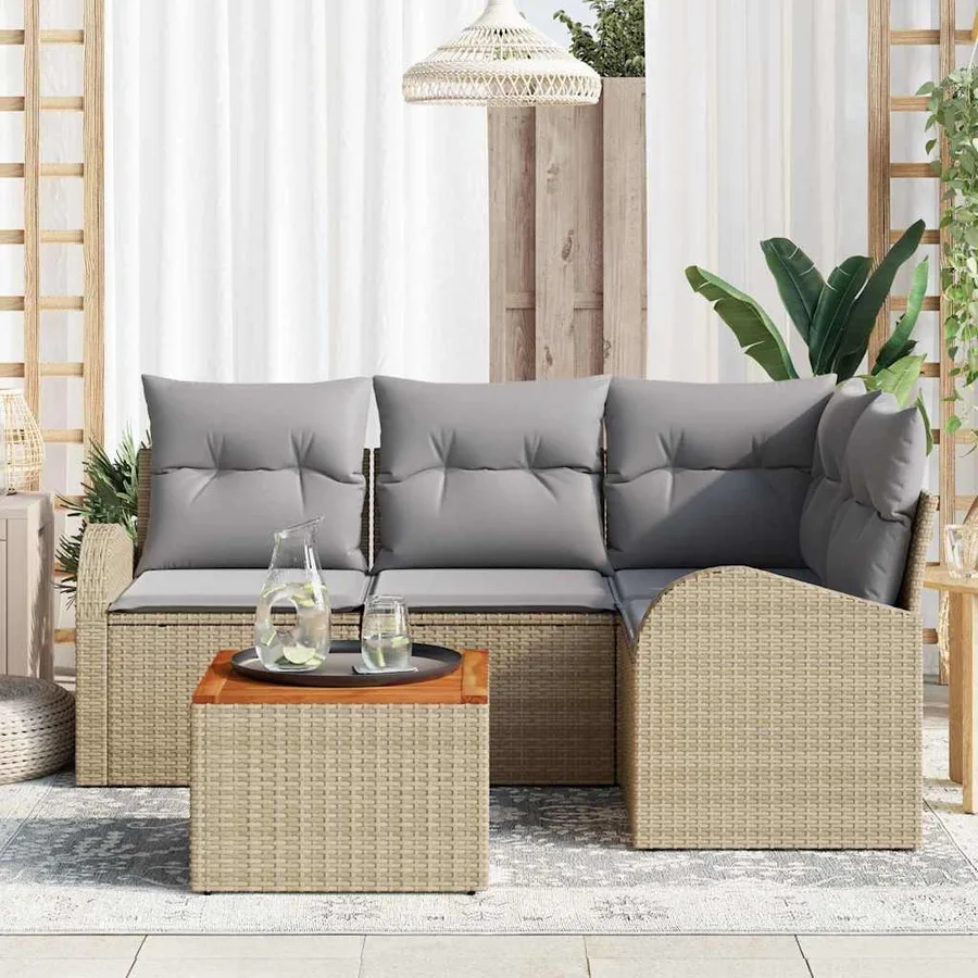 Ensemble de canapé de jardin 5 pcs Beige et Gris clair - 3