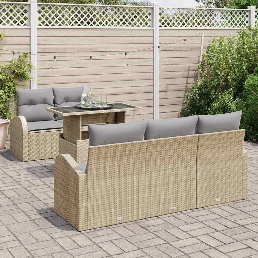Ensemble de canapé de jardin 6 pcs Beige Poly Rattan - 3