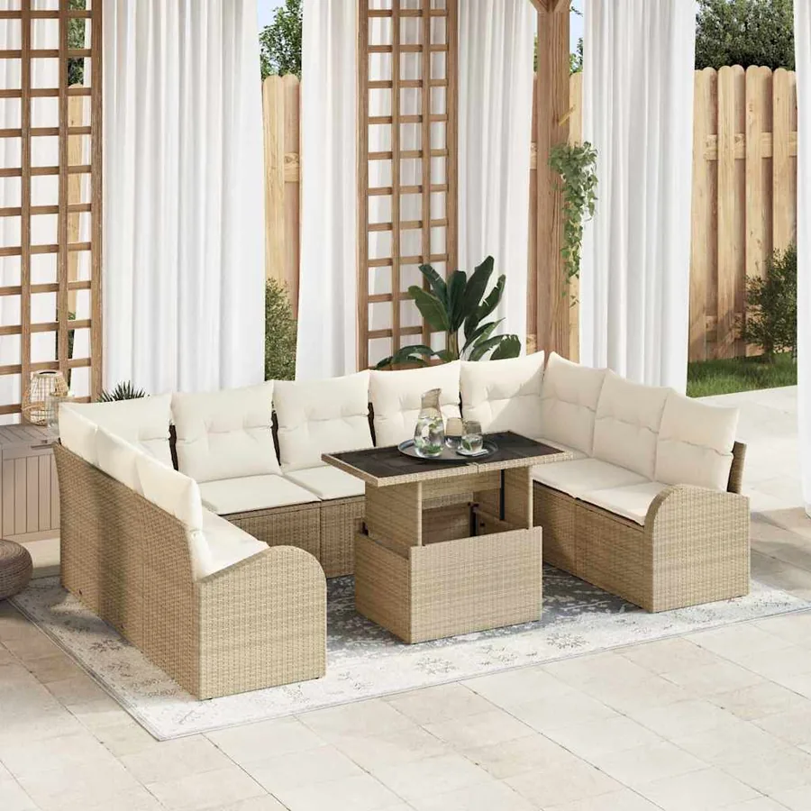 Ensemble de canapé de jardin 10 pcs Beige Poly rotin