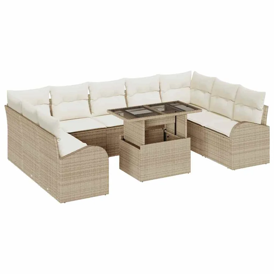 Ensemble de canapé de jardin 10 pcs Beige Poly rotin - 2