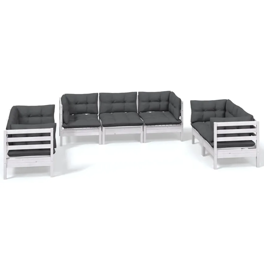 Salon de jardin 7 pcs avec coussins bois de pin massif - 2