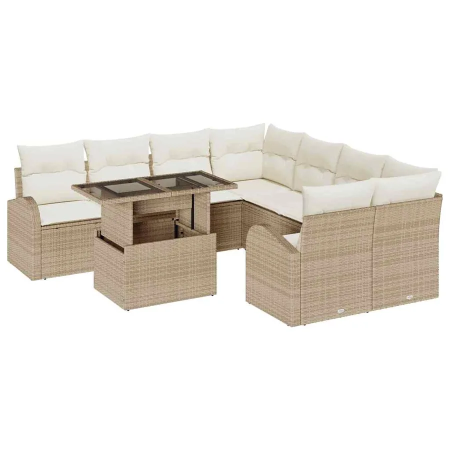 Ensemble de canapé de jardin 9 pcs Beige Poly Rattan - 2