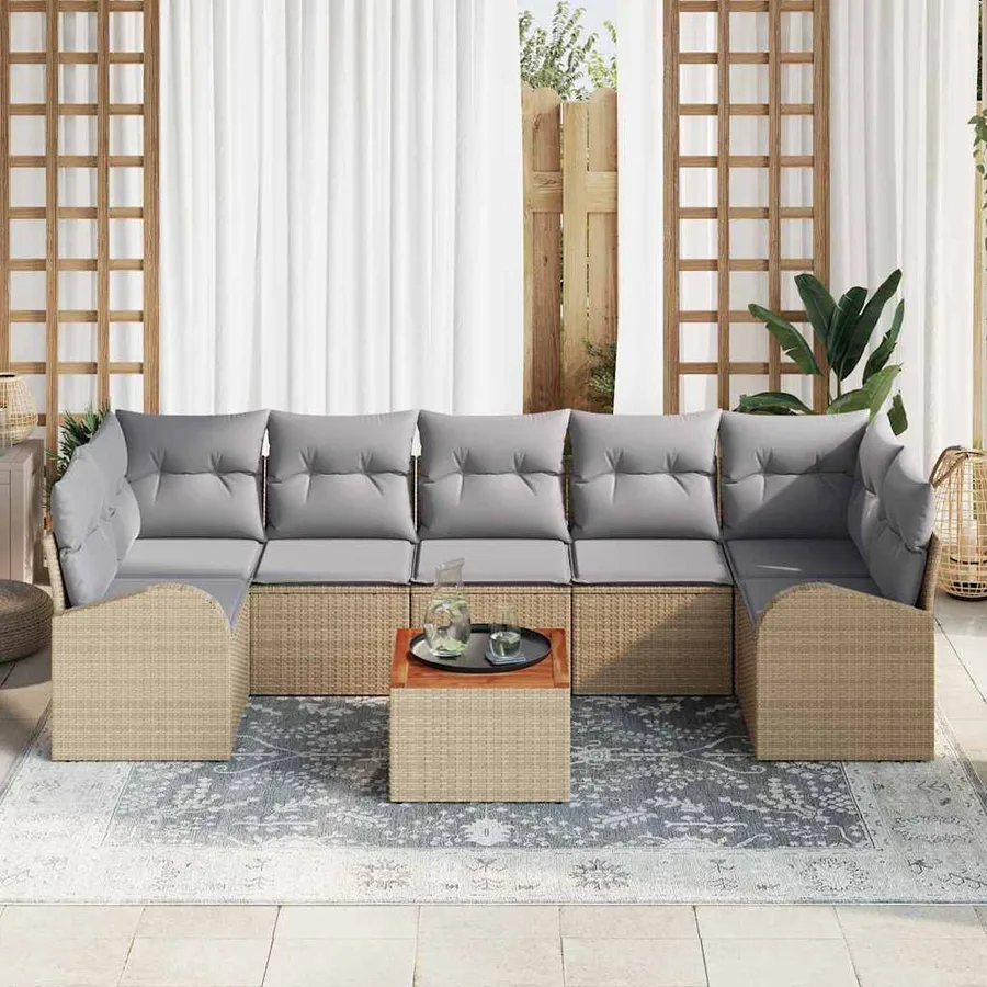 Ensemble de canapé de jardin 8 pcs Beige et Gris clair - 3