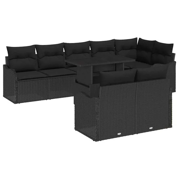 Ensemble de canapé de jardin 9 pcs Noir Poly Rattan