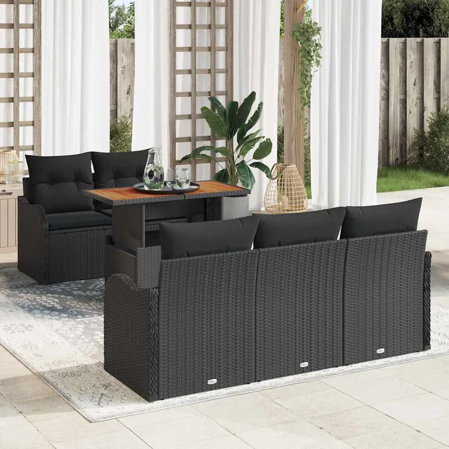 Ensemble de canapé de jardin 6 pcs Noir Poly rotin