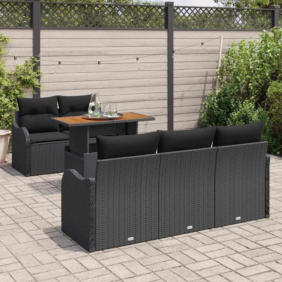 Ensemble de canapé de jardin 6 pcs Noir Poly rotin - 3