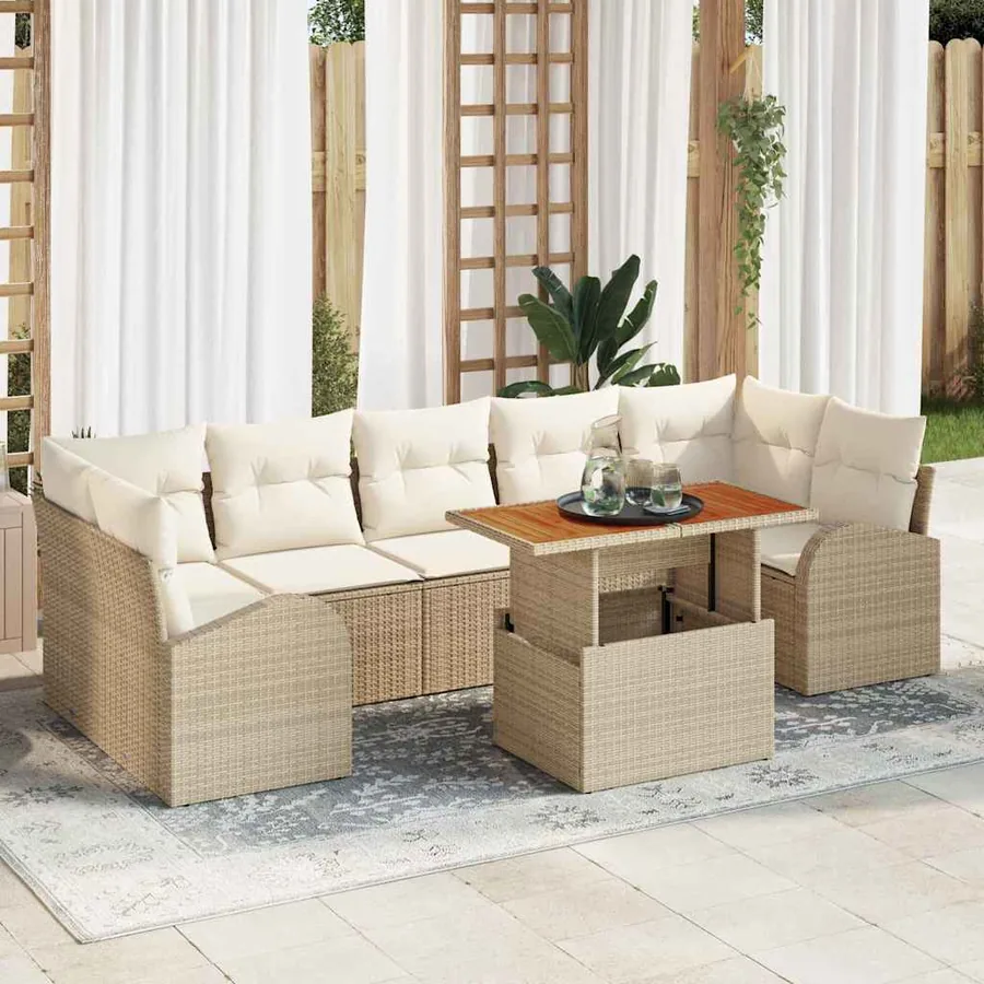 Ensemble de canapé de jardin 8 pcs Beige Poly rotin