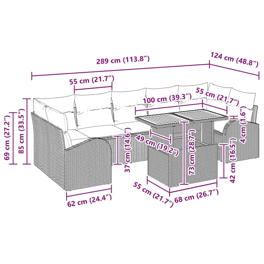 Ensemble de canapé de jardin 8 pcs Beige Poly rotin - 15