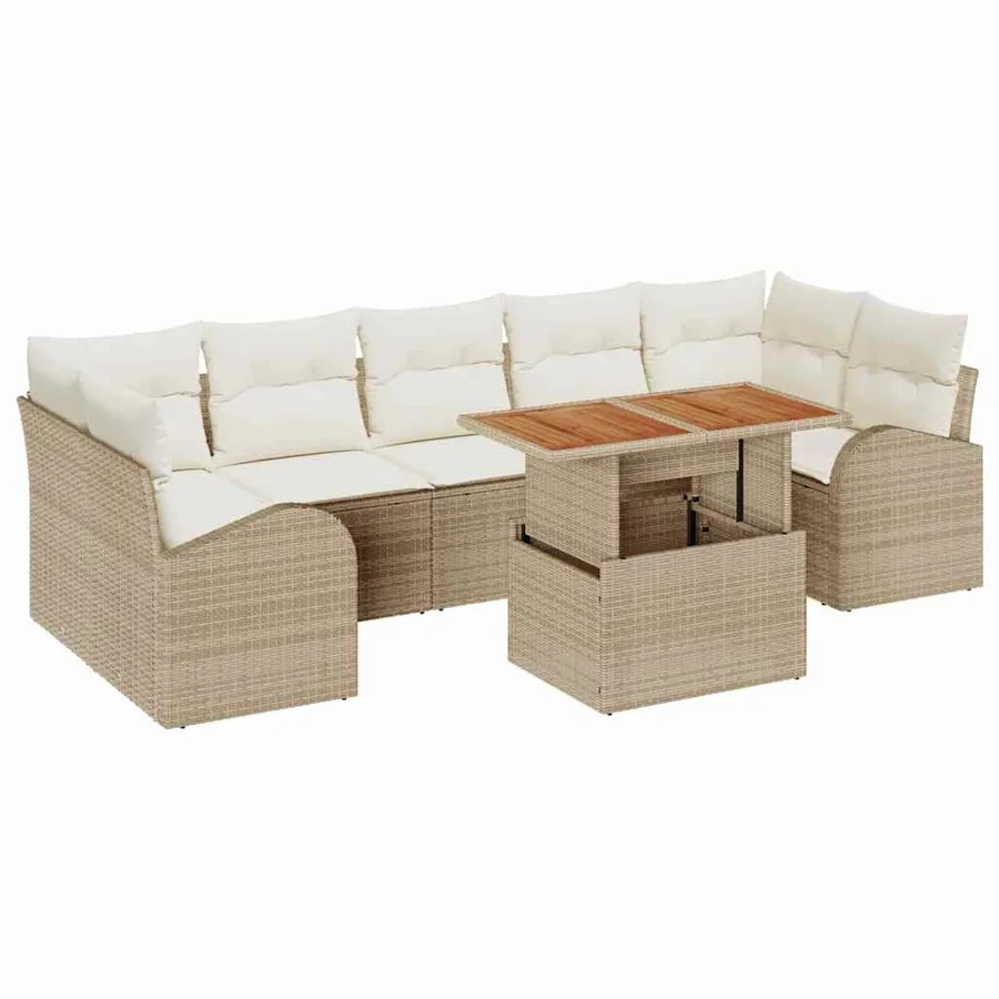 Ensemble de canapé de jardin 8 pcs Beige Poly rotin - 2