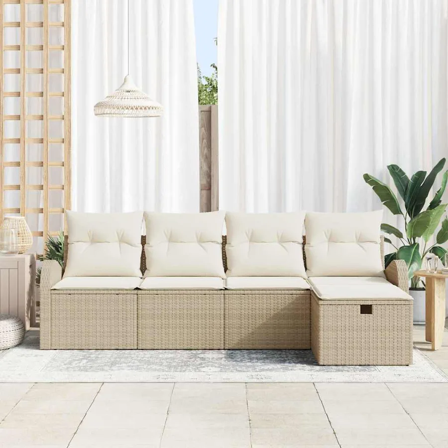 Ensemble de canapé de jardin 5 pcs Beige Poly rotin - 3