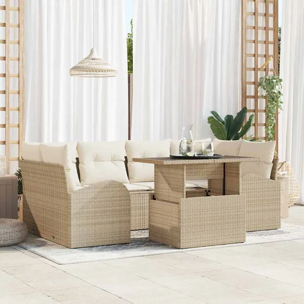 Ensemble de canapé de jardin 7 pcs Beige Poly Rattan