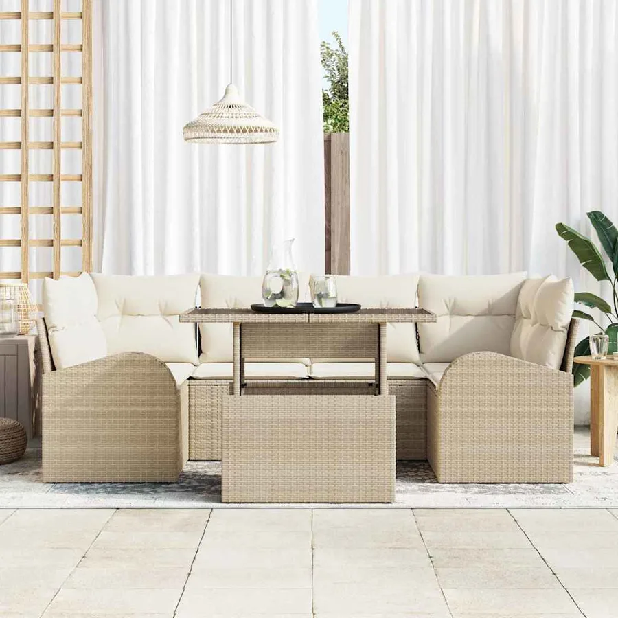 Ensemble de canapé de jardin 7 pcs Beige Poly Rattan - 3