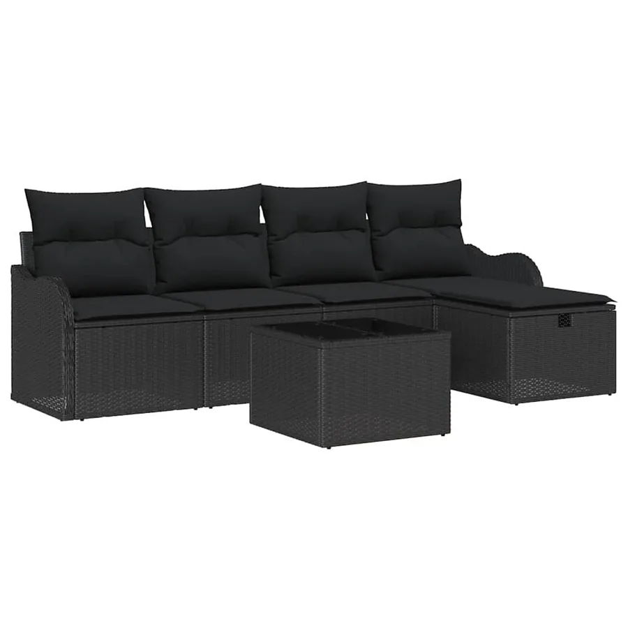 Ensemble de canapé de jardin avec coussin 6 pcs Noir Poly rotin - 2