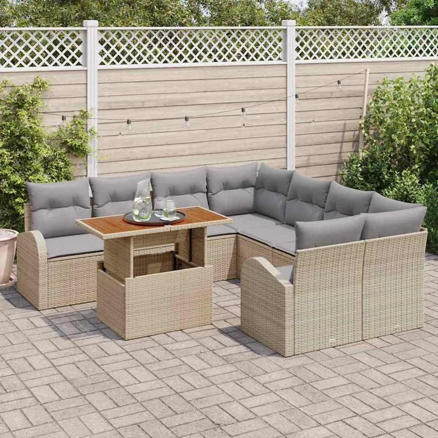 Ensemble de canapé de jardin 9 pcs Beige Poly rotin - 3