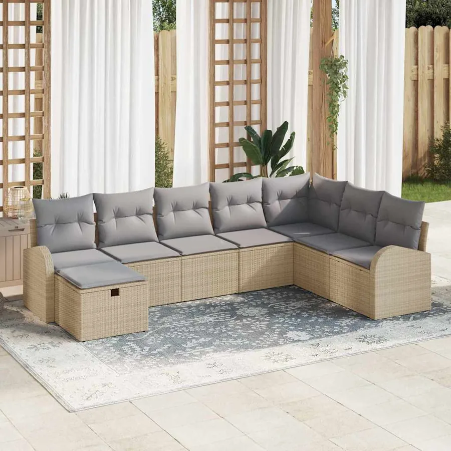 Ensemble de canapé de jardin 8 pcs Beige Poly rotin