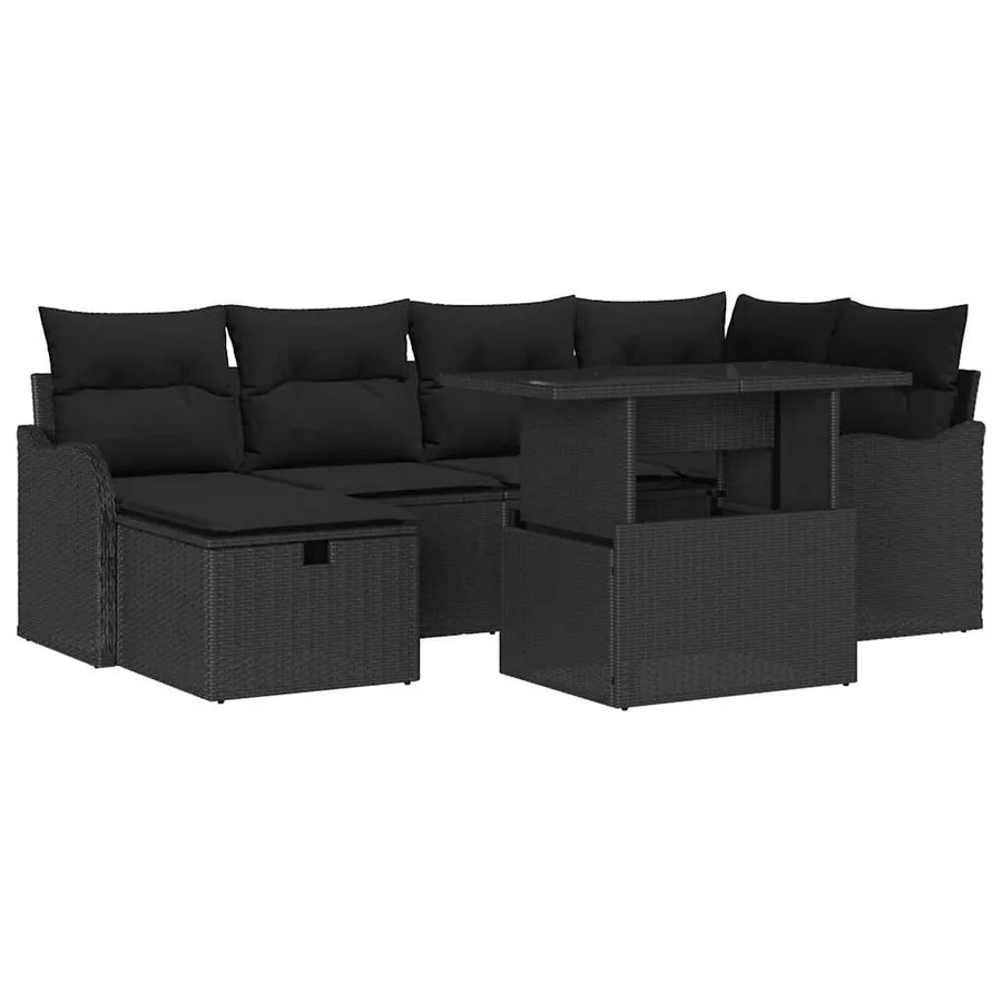 Ensemble de canapé de jardin avec coussin 7 pcs Noir Poly rotin - 2