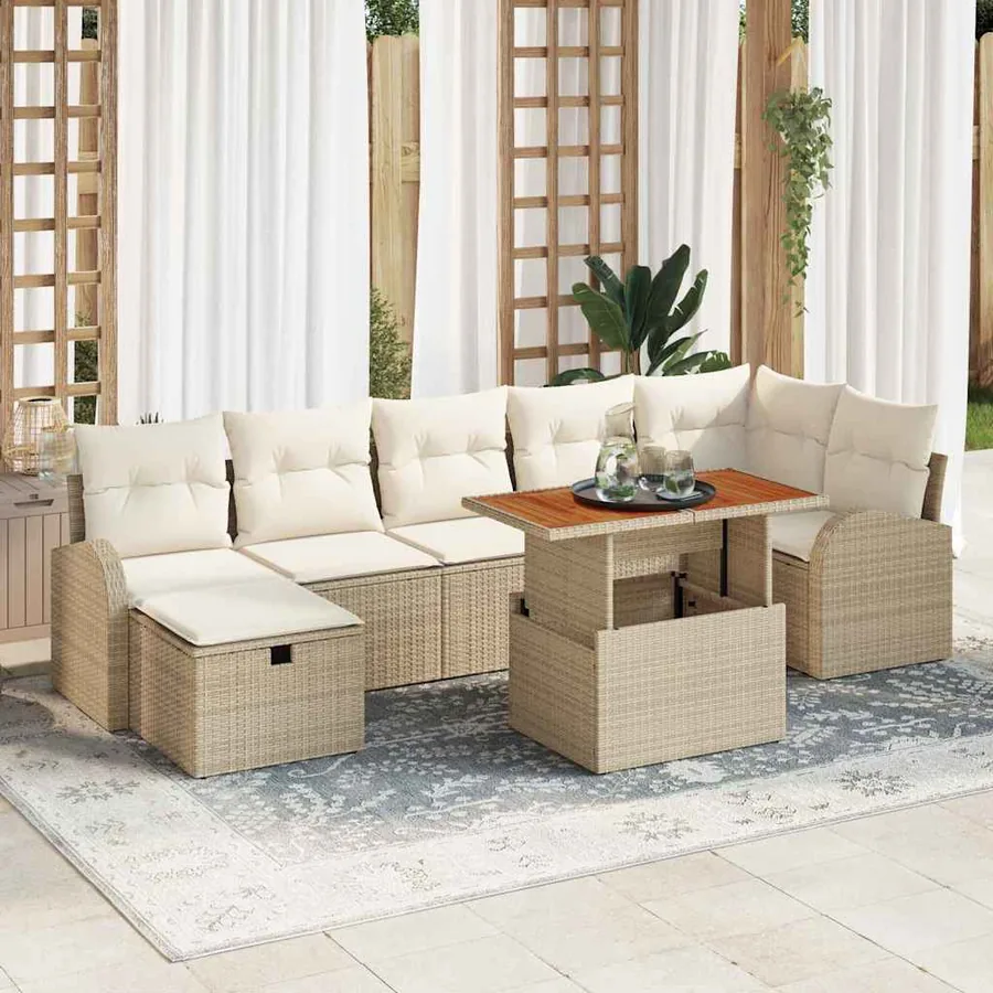 Ensemble de canapé de jardin 8 pcs Beige polyrotin