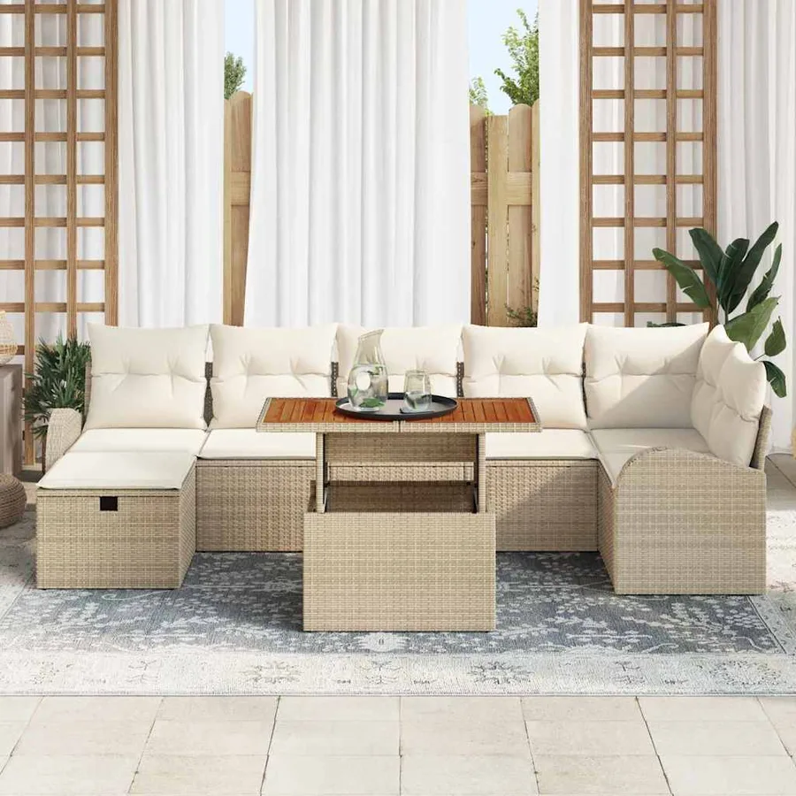 Ensemble de canapé de jardin 8 pcs Beige polyrotin - 3