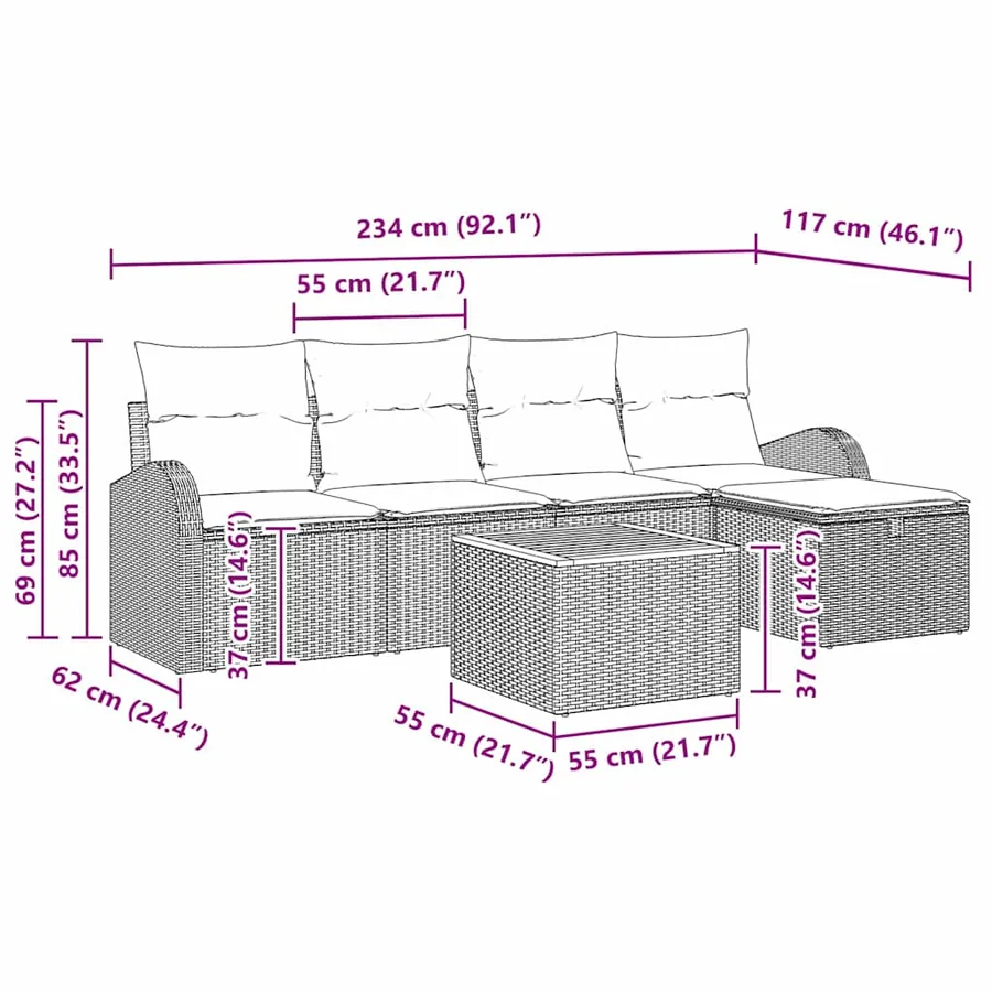 Ensemble de canapé de jardin 6 pcs Beige Poly rotin - 13