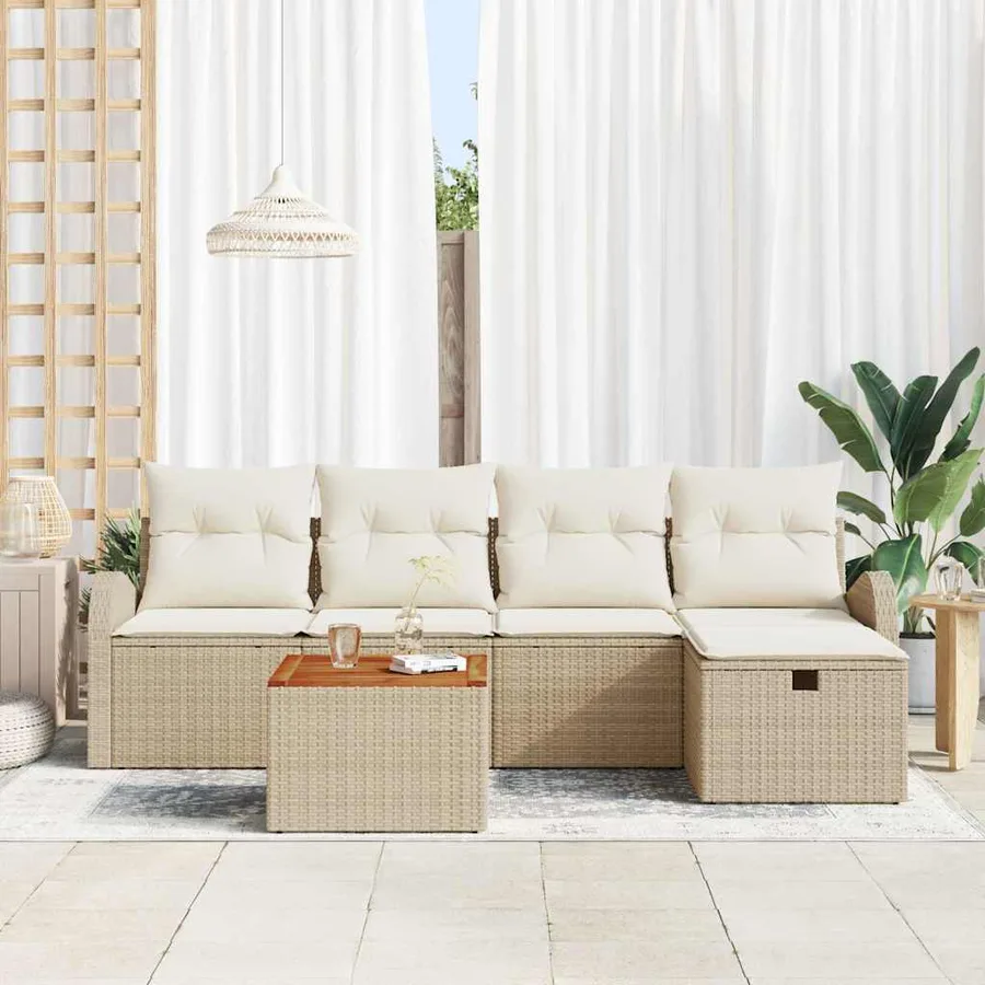 Ensemble de canapé de jardin 6 pcs Beige Poly rotin - 3