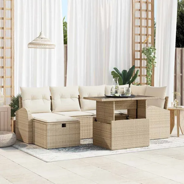 Ensemble de canapé de jardin 7 pcs Beige Poly rotin