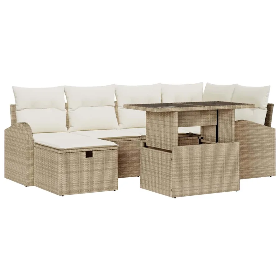 Ensemble de canapé de jardin 7 pcs Beige Poly rotin - 2